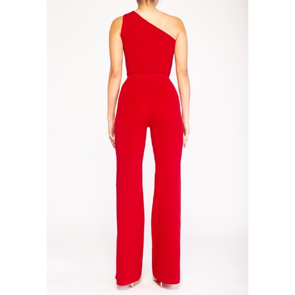 One Shoulder Sleeveless Wide Leg Knit Jumpsuit - Picture 2 of 7